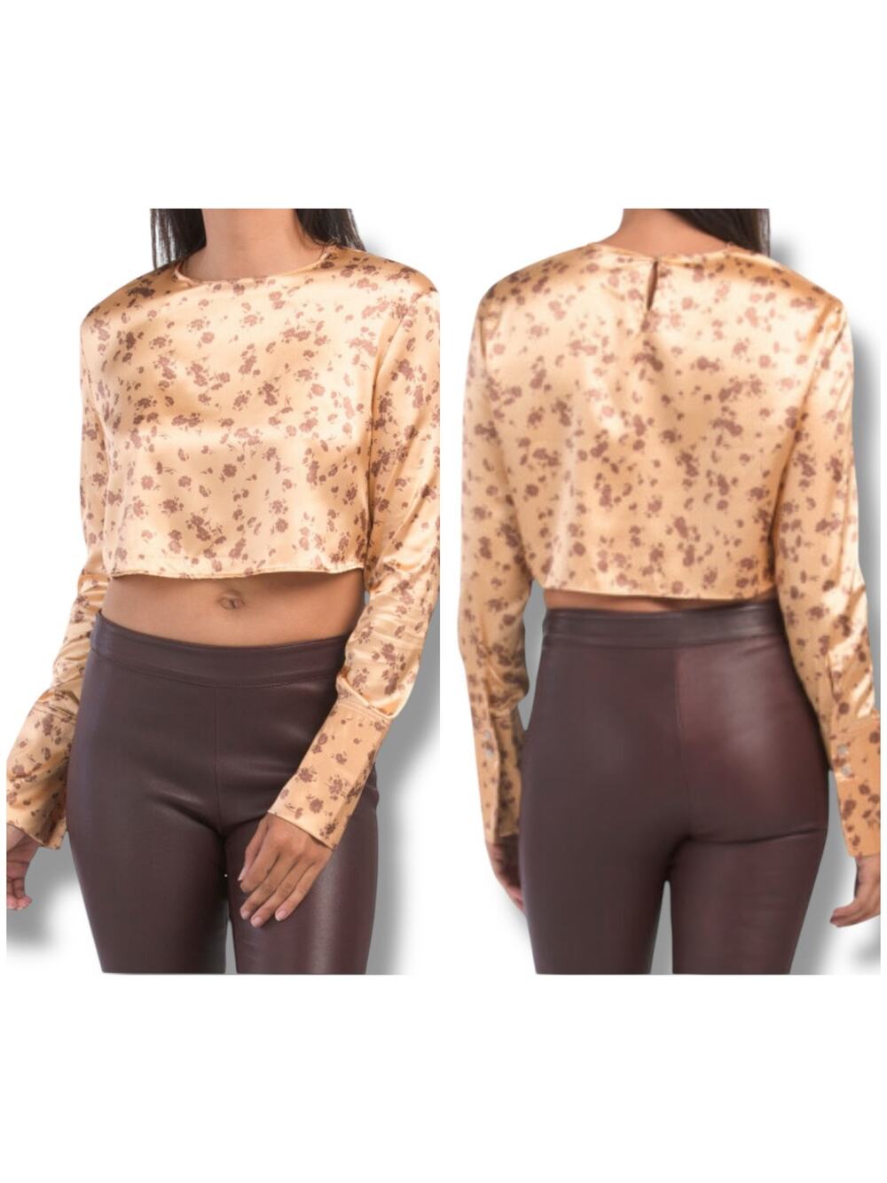 Zara satin gold floral crop top